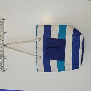 Striped Canvas Tote Bag with Rope handles  with Beach Vibes